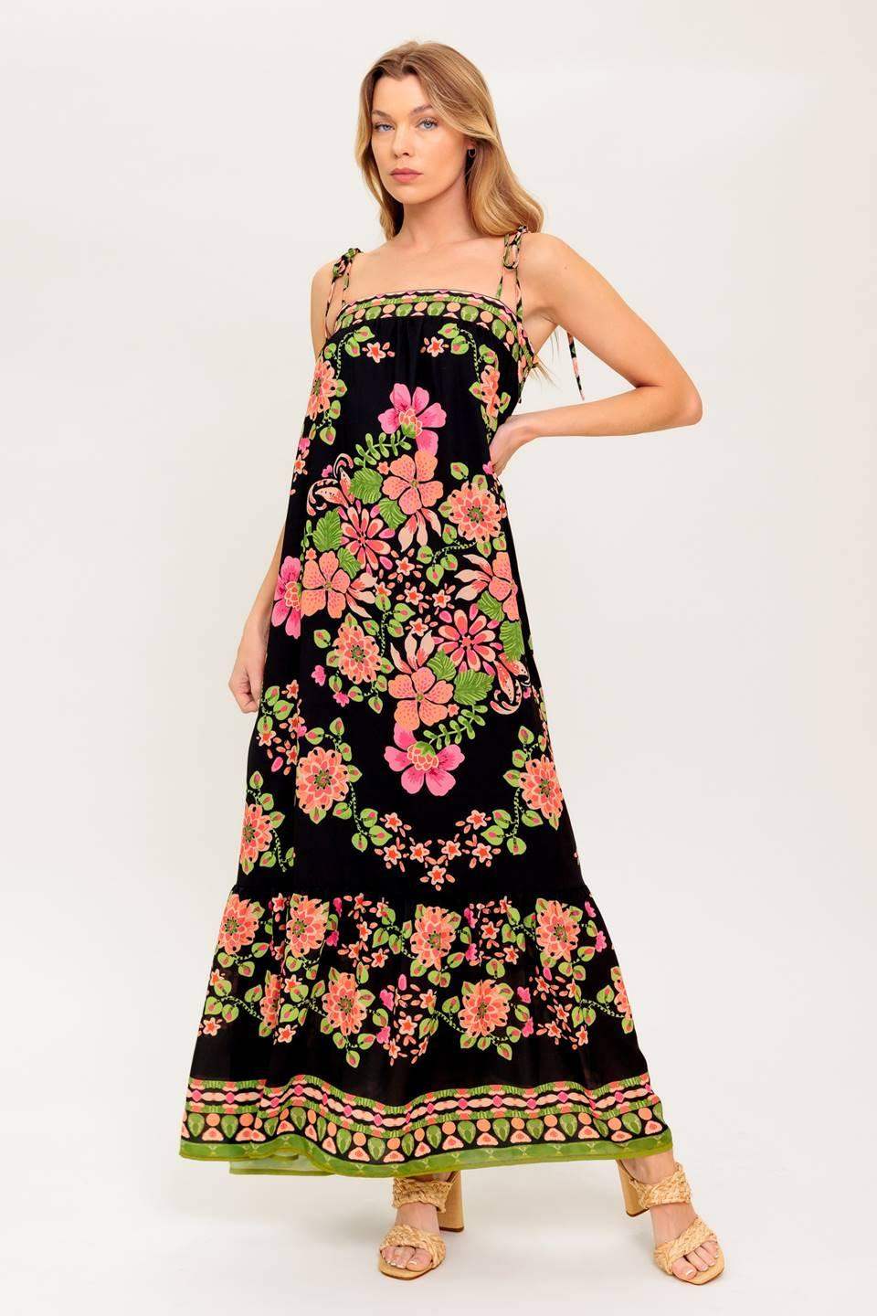 SUMMER GLOW BLACK WOVEN MAXI DRESS - Flying Tomato - Flyclothing LLC