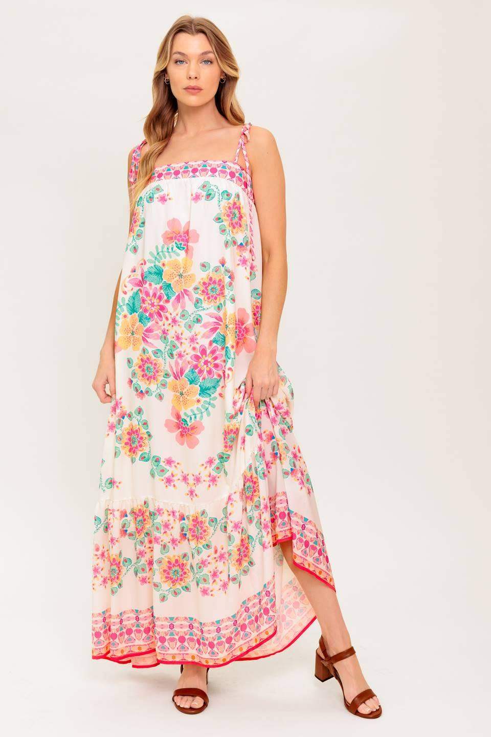 SUMMER GLOW IVORY WOVEN MAXI DRESS - Flying Tomato - Flyclothing LLC