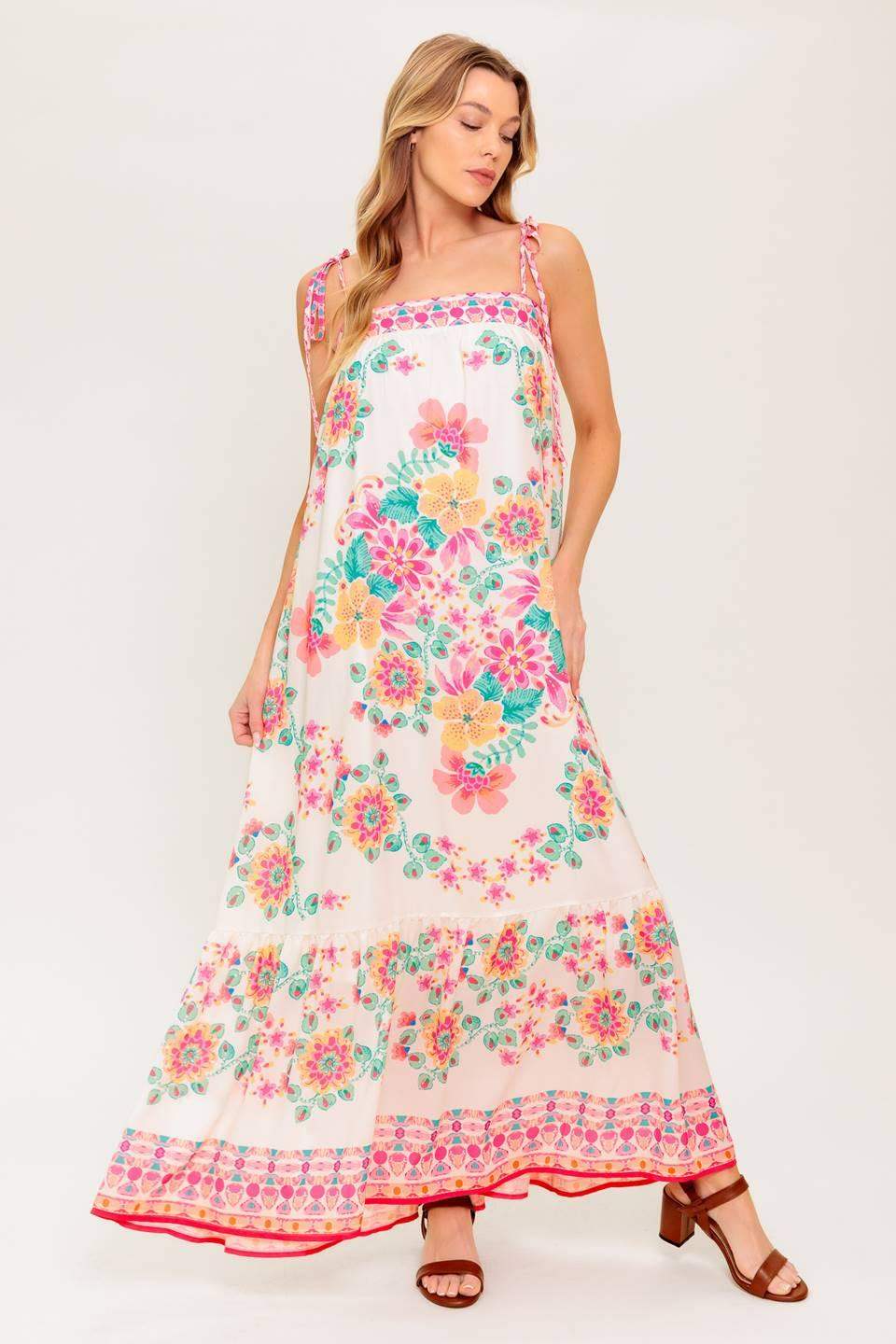 SUMMER GLOW IVORY WOVEN MAXI DRESS - Flying Tomato - Flyclothing LLC