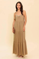 WORLD OF POSSIBLILITIES TAUPE WOVEN MAXI DRESS - Flying Tomato - Flyclothing LLC