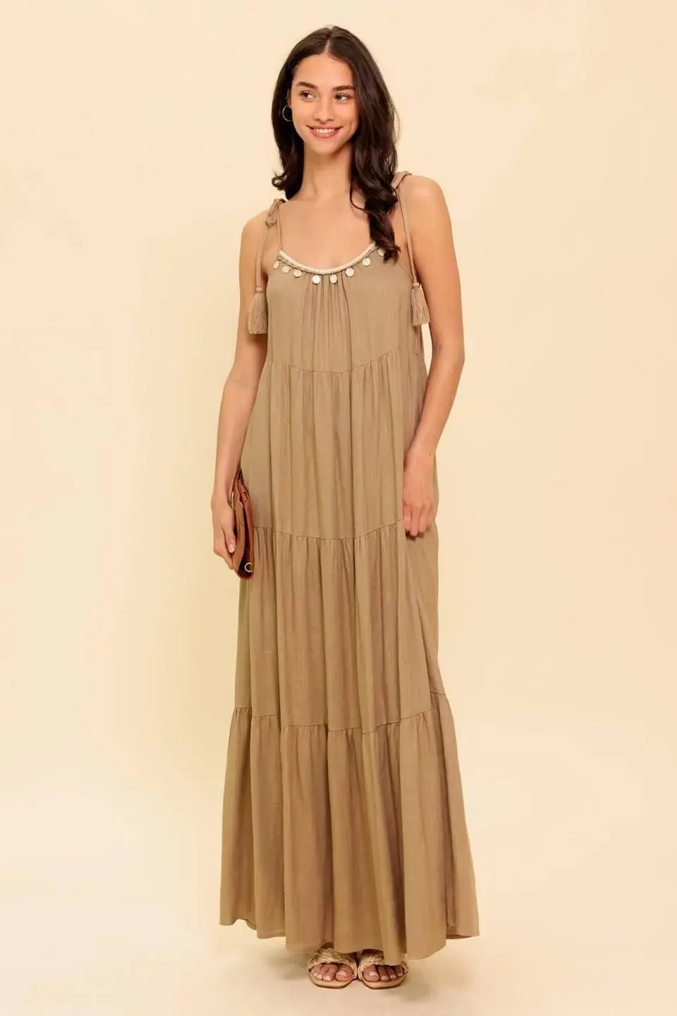 WORLD OF POSSIBLILITIES TAUPE WOVEN MAXI DRESS - Flying Tomato - Flyclothing LLC
