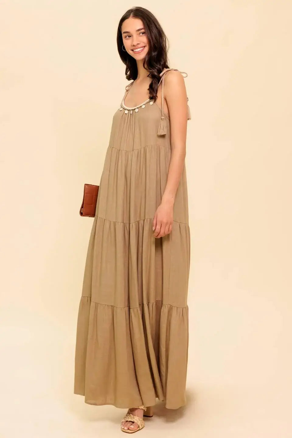 WORLD OF POSSIBLILITIES TAUPE WOVEN MAXI DRESS - Flying Tomato - Flyclothing LLC