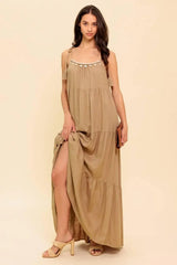 WORLD OF POSSIBLILITIES TAUPE WOVEN MAXI DRESS - Flying Tomato - Flyclothing LLC
