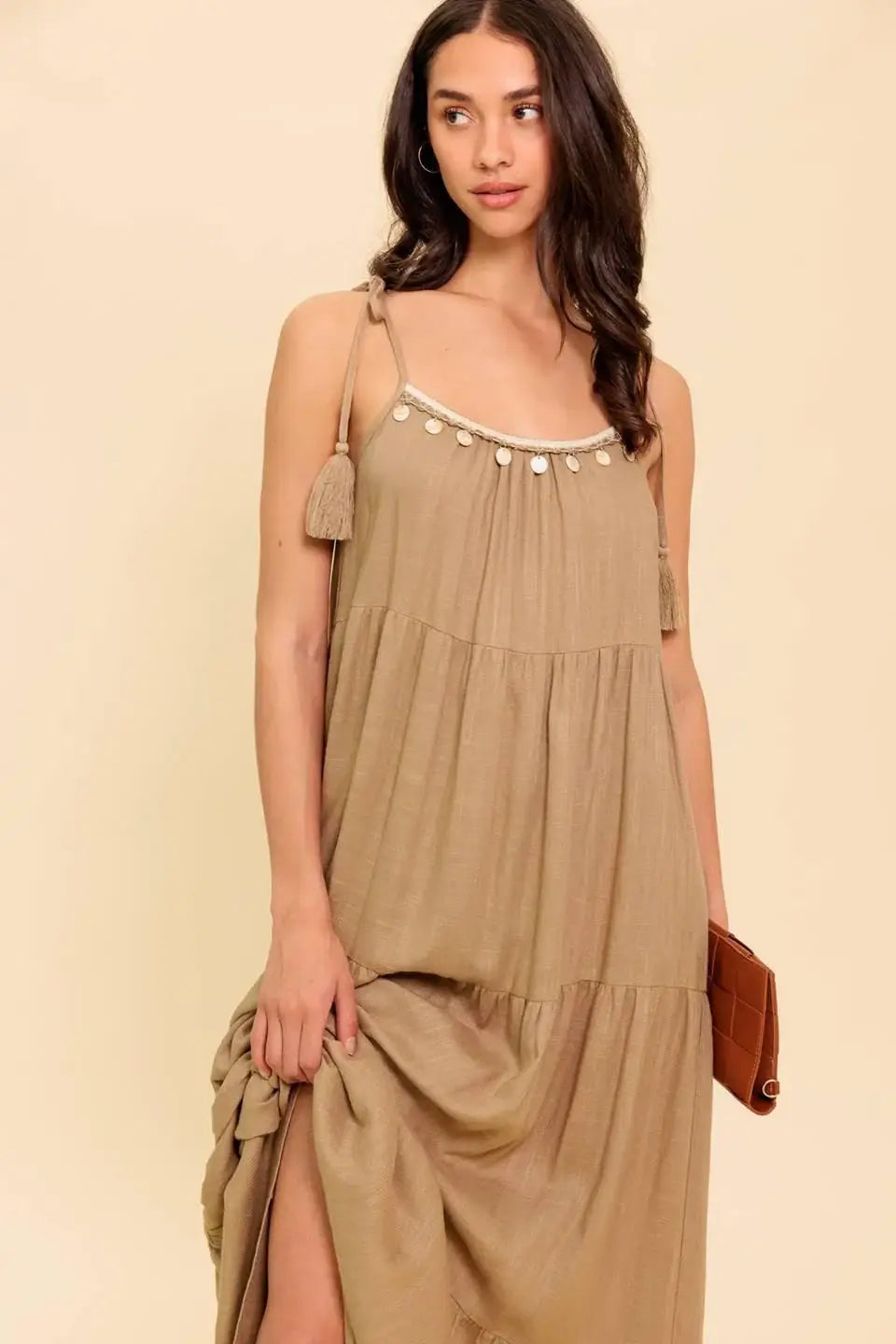 WORLD OF POSSIBLILITIES TAUPE WOVEN MAXI DRESS - Flying Tomato - Flyclothing LLC