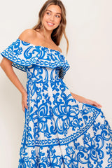 BLOOM SERENADE BLUE WOVEN MIDI DRESS - Flying Tomato - Flyclothing LLC