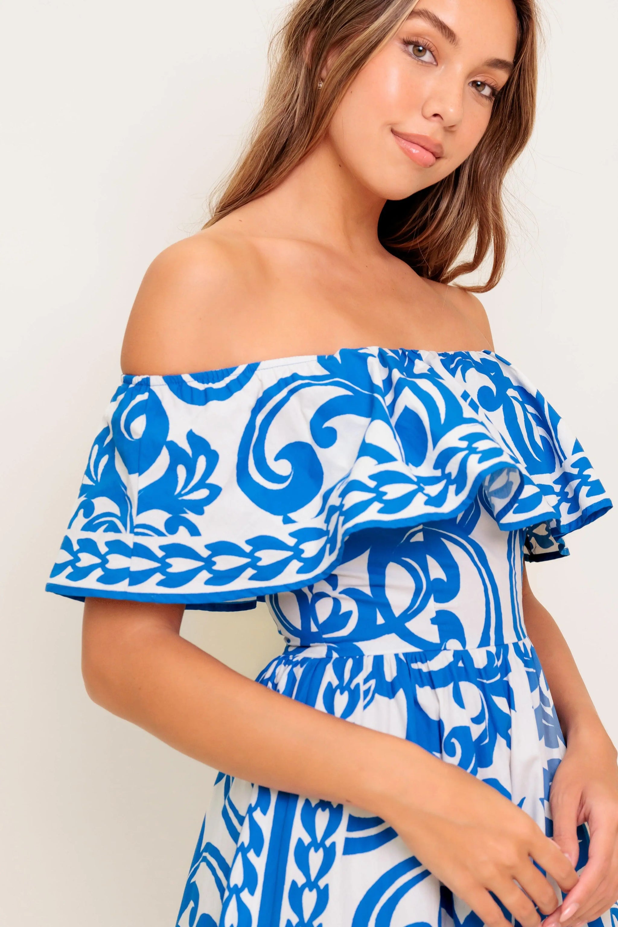 BLOOM SERENADE BLUE WOVEN MIDI DRESS - Flying Tomato - Flyclothing LLC