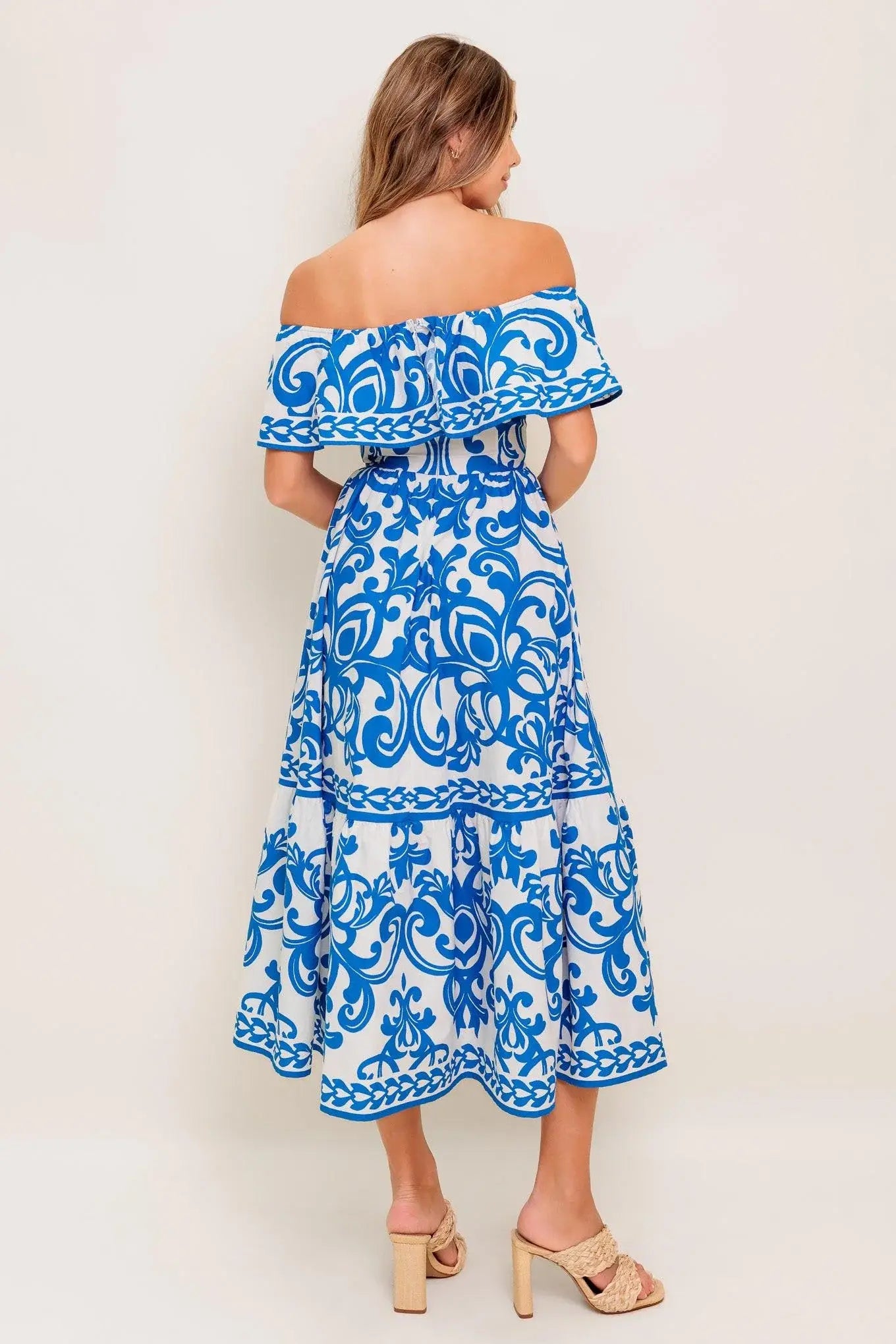 BLOOM SERENADE BLUE WOVEN MIDI DRESS - Flying Tomato - Flyclothing LLC