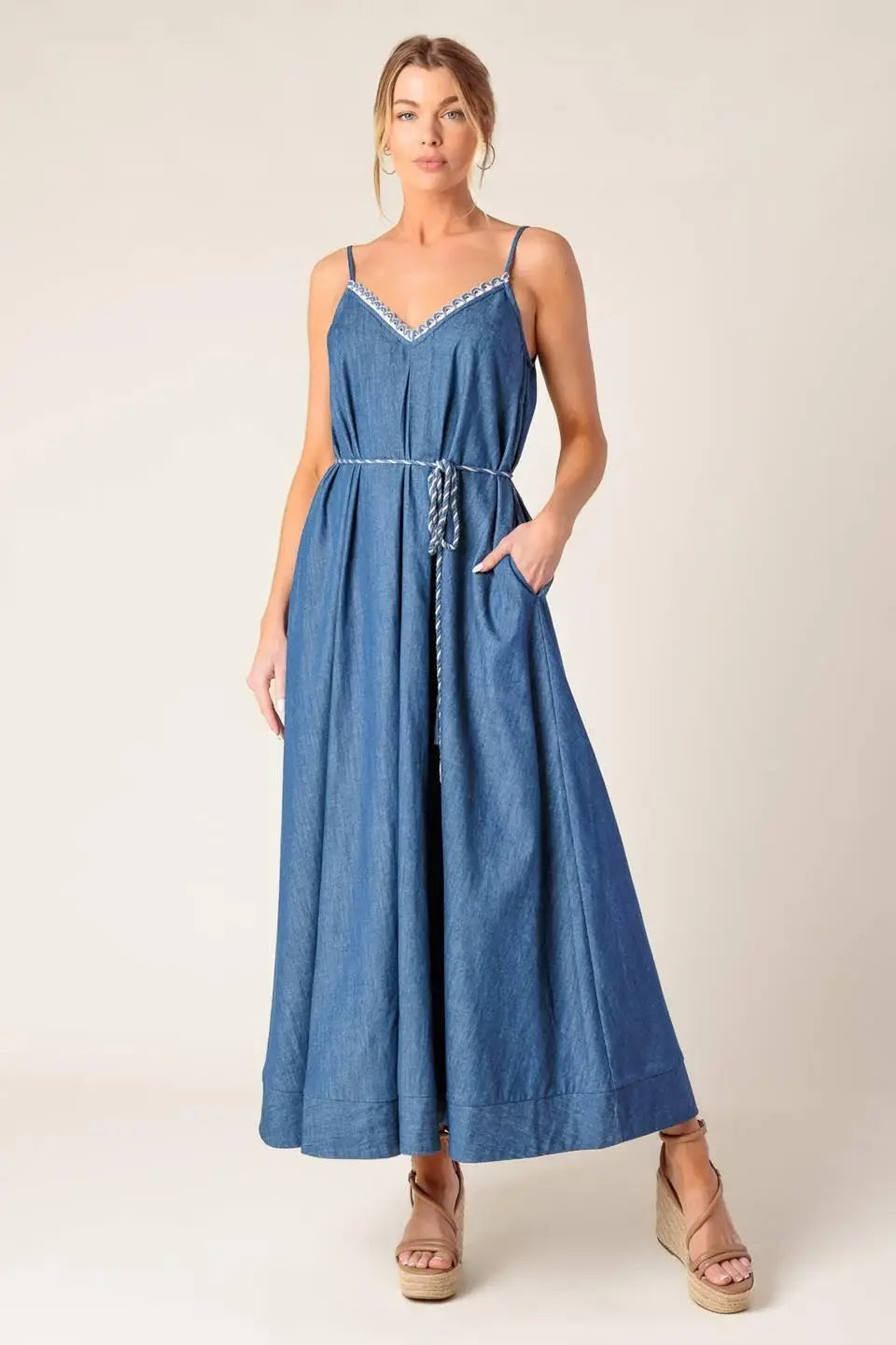 HEARTFELT MOMENT DENIM MIDI DRESS - Flying Tomato - Flyclothing LLC