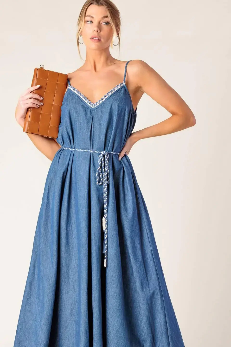 HEARTFELT MOMENT DENIM MIDI DRESS - Flying Tomato - Flyclothing LLC