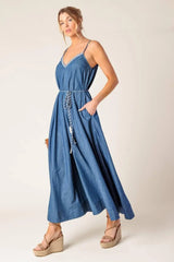 HEARTFELT MOMENT DENIM MIDI DRESS - Flying Tomato - Flyclothing LLC