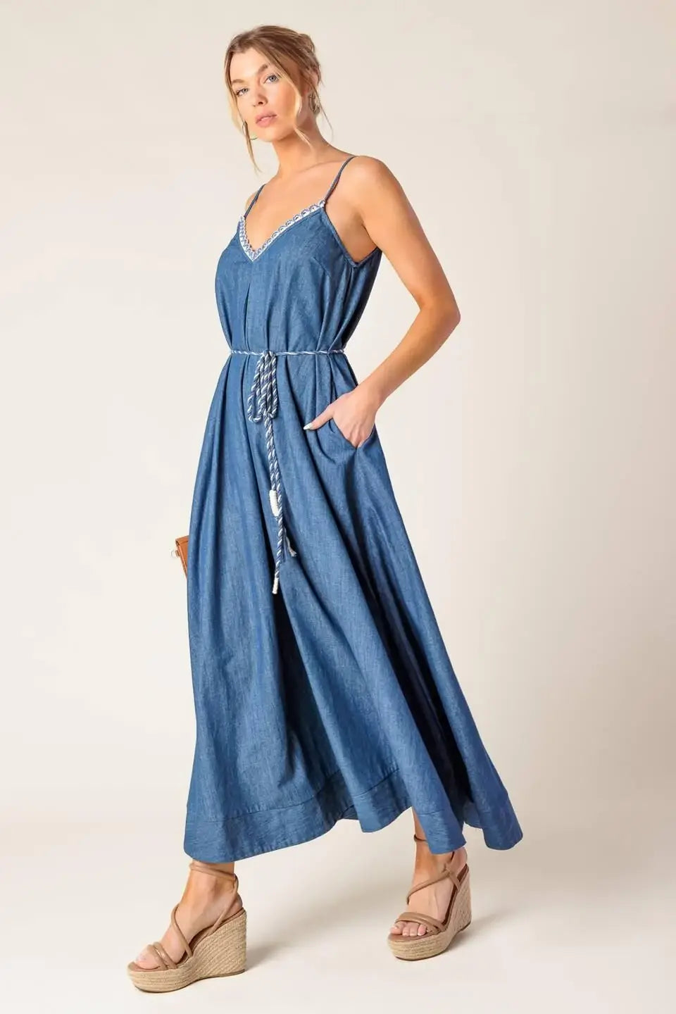 HEARTFELT MOMENT DENIM MIDI DRESS - Flying Tomato - Flyclothing LLC