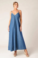 HEARTFELT MOMENT DENIM MIDI DRESS - Flying Tomato - Flyclothing LLC