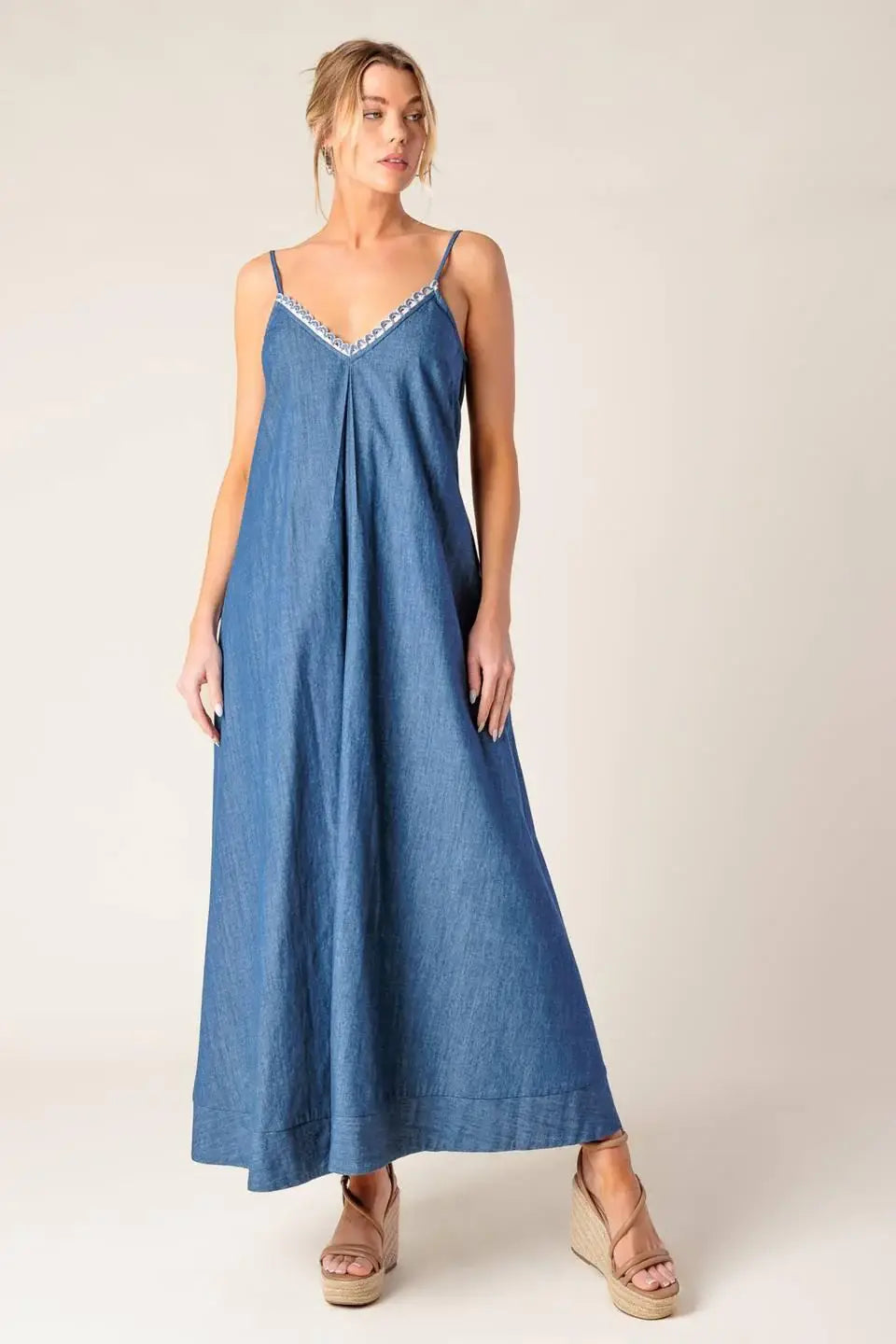 HEARTFELT MOMENT DENIM MIDI DRESS - Flying Tomato - Flyclothing LLC