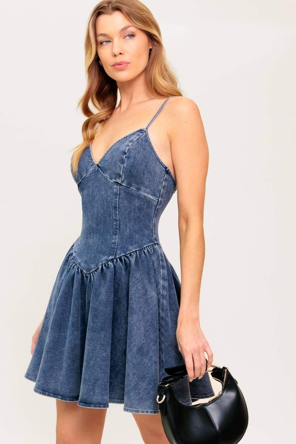 FOREVER FREE DENIM MINI DRESS - Flying Tomato - Flyclothing LLC