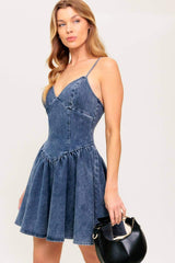 FOREVER FREE DENIM MINI DRESS - Flying Tomato - Flyclothing LLC