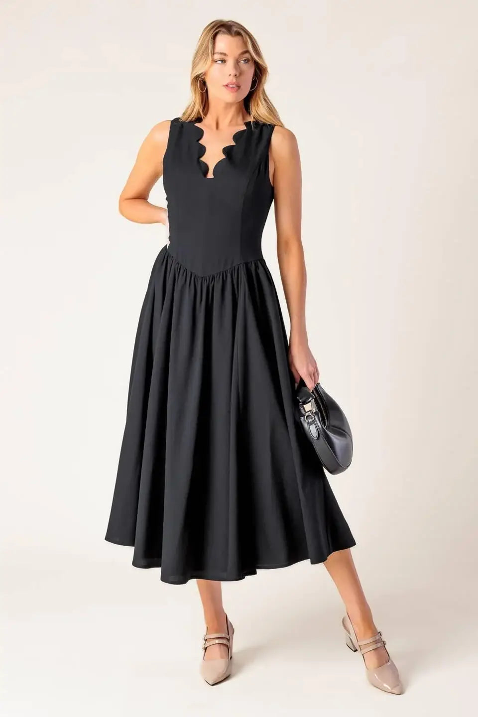 FOR THE RECORD BLACK WOVEN MIDI DRESS - Flying Tomato - Flyclothing LLC