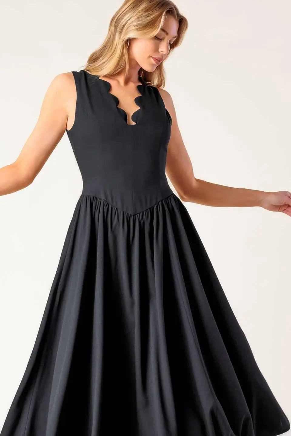 FOR THE RECORD BLACK WOVEN MIDI DRESS - Flying Tomato - Flyclothing LLC