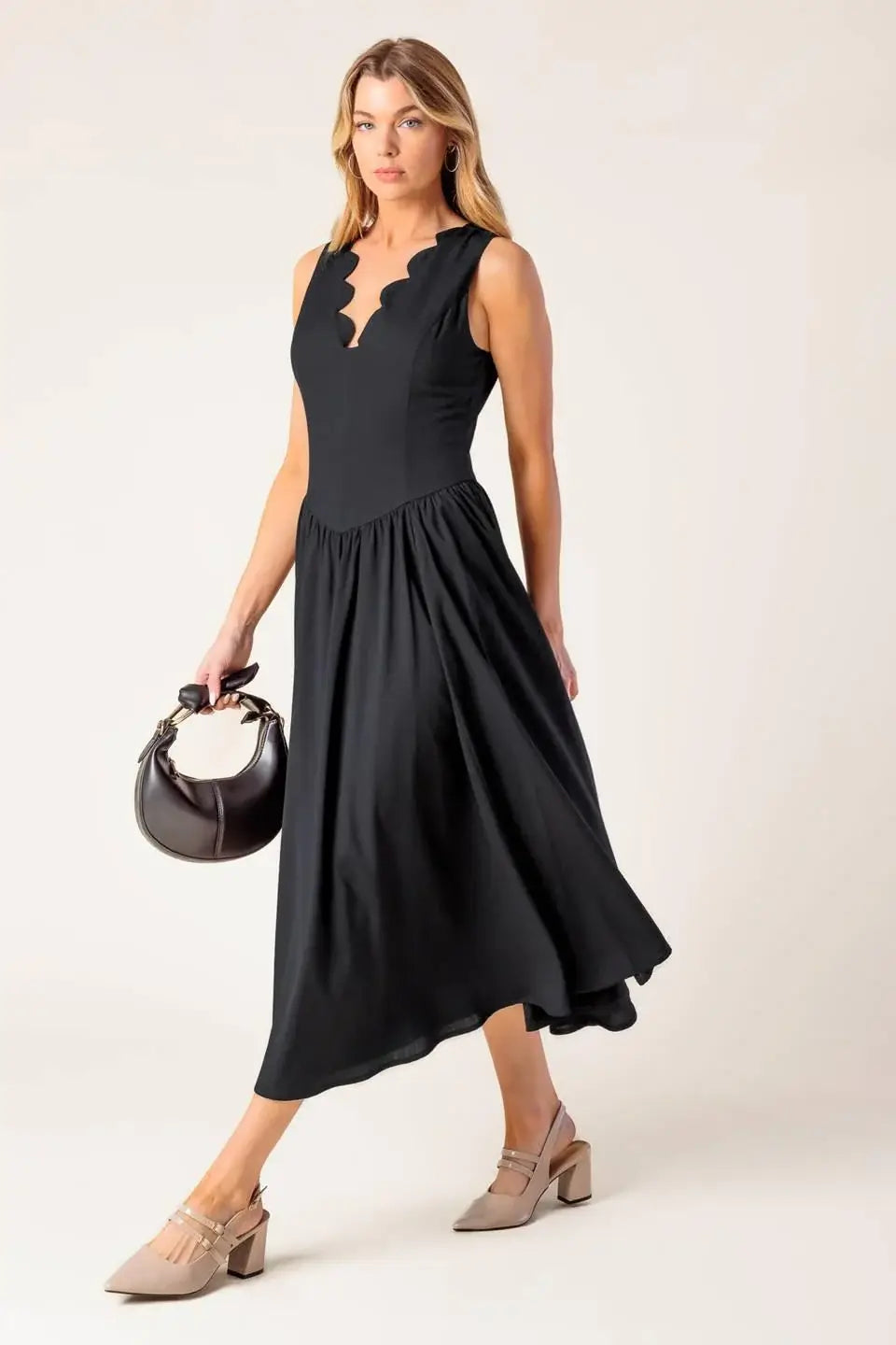FOR THE RECORD BLACK WOVEN MIDI DRESS - Flying Tomato - Flyclothing LLC