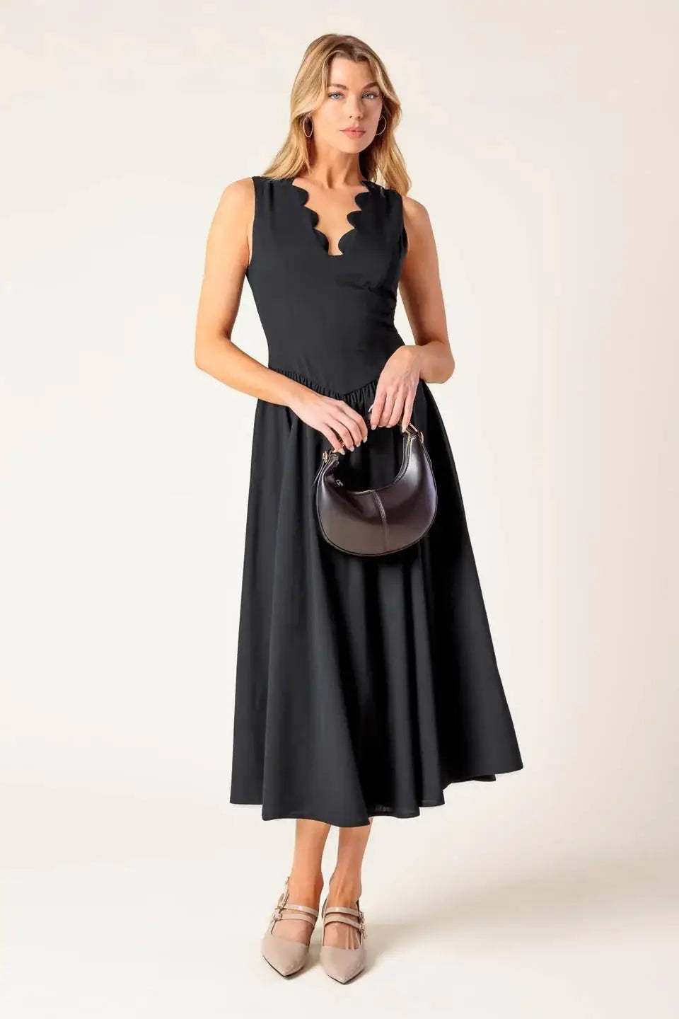 FOR THE RECORD BLACK WOVEN MIDI DRESS - Flying Tomato - Flyclothing LLC
