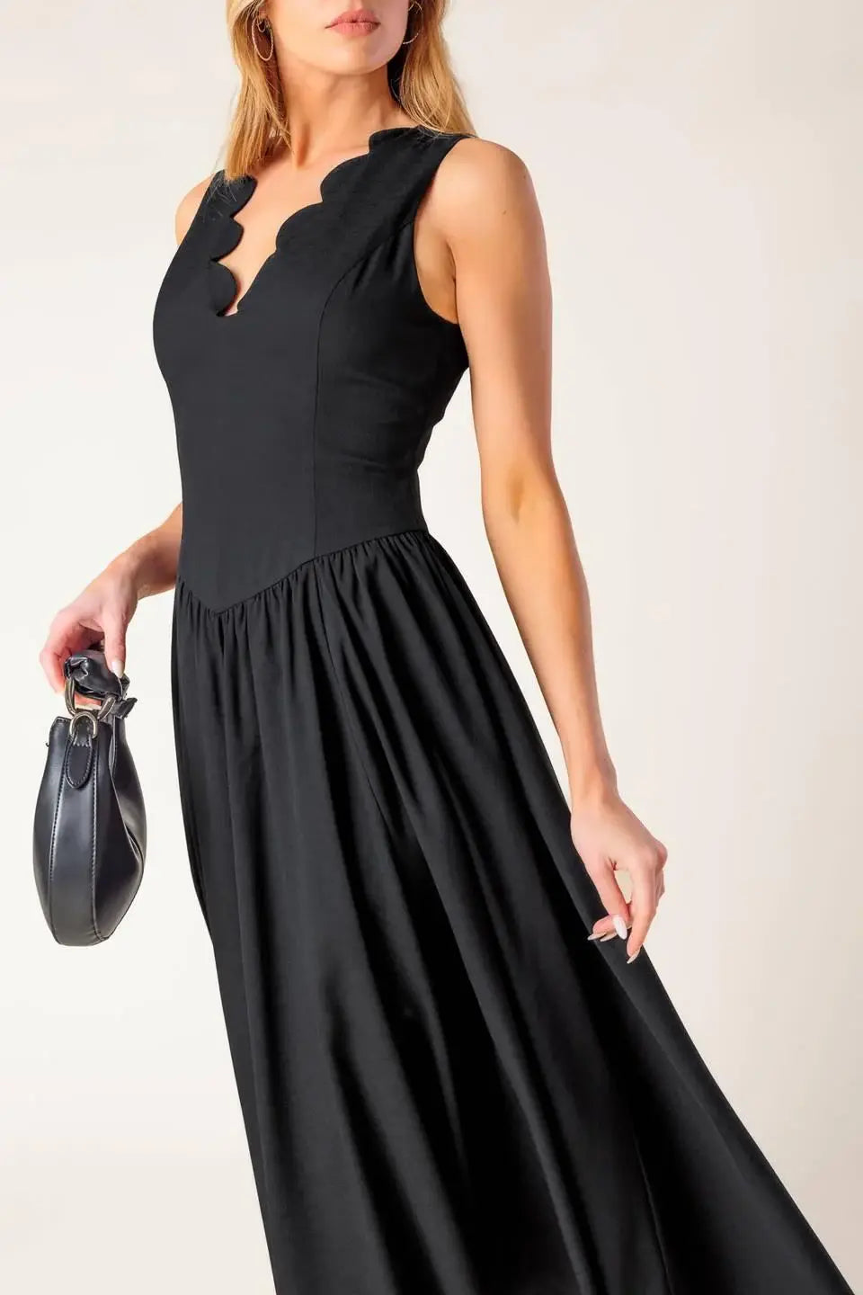 FOR THE RECORD BLACK WOVEN MIDI DRESS - Flying Tomato - Flyclothing LLC