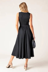 FOR THE RECORD BLACK WOVEN MIDI DRESS - Flying Tomato - Flyclothing LLC