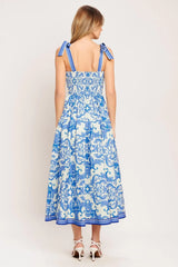 AZURE SCROLL WOVEN MIDI DRESS - Flying Tomato - Flyclothing LLC