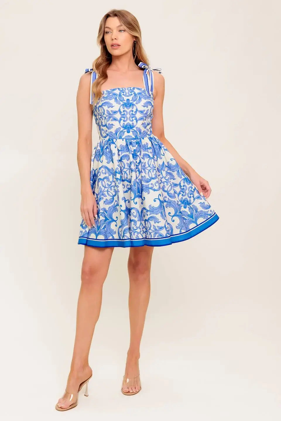 FLORENCE DAYS FLORAL BLUE WOVEN MINI DRESS - Flying Tomato - Flyclothing LLC
