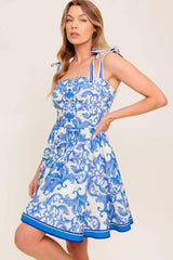 FLORENCE DAYS FLORAL BLUE WOVEN MINI DRESS - Flying Tomato - Flyclothing LLC