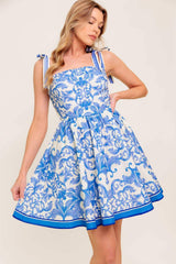 FLORENCE DAYS FLORAL BLUE WOVEN MINI DRESS - Flying Tomato - Flyclothing LLC