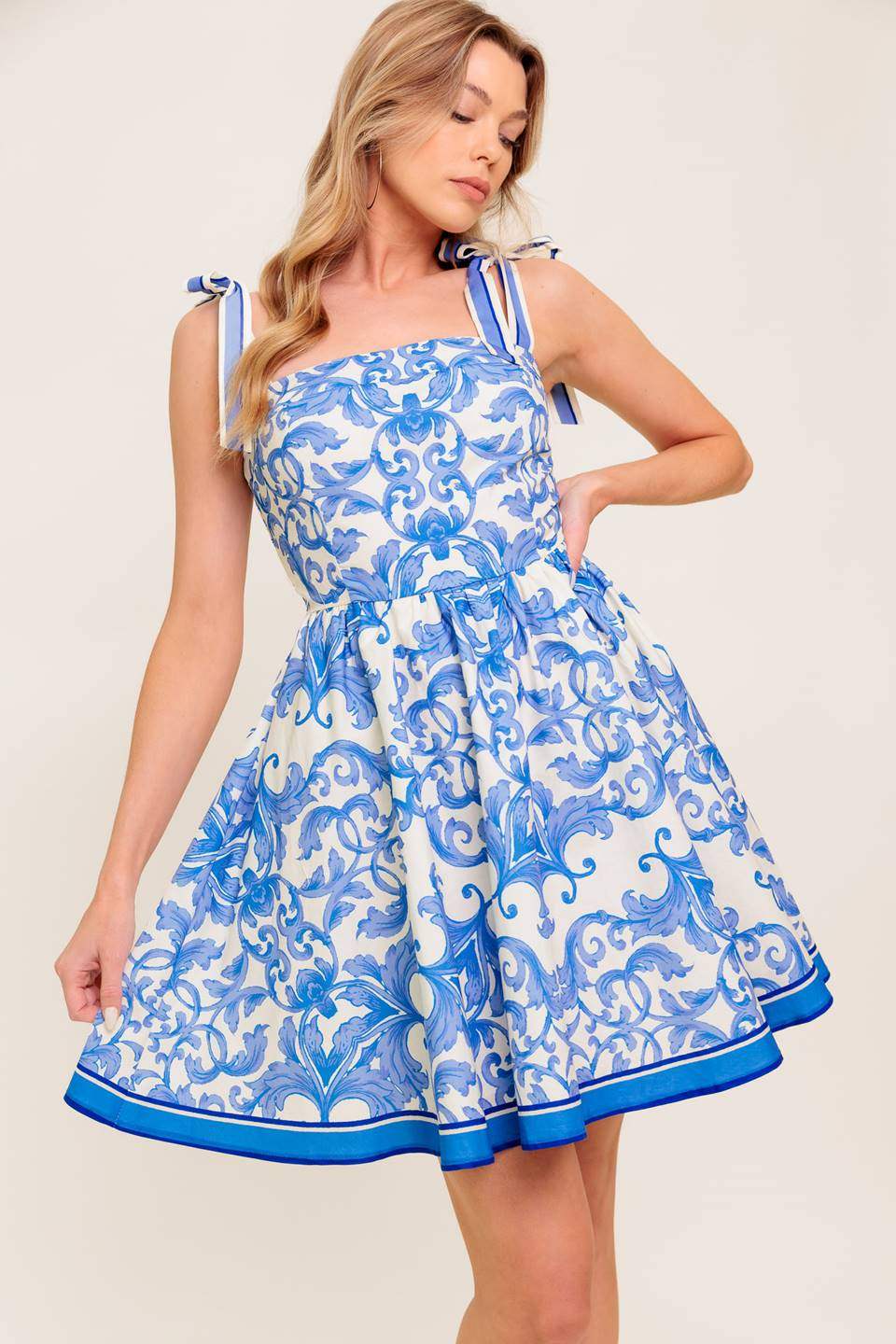 FLORENCE DAYS FLORAL BLUE WOVEN MINI DRESS - Flying Tomato - Flyclothing LLC
