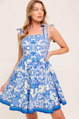 FLORENCE DAYS FLORAL BLUE WOVEN MINI DRESS - Flying Tomato - Flyclothing LLC