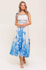 GARDEN BREEZE BLUE WOVEN MIDI DRESS - Flying Tomato - Flyclothing LLC