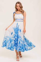 GARDEN BREEZE BLUE WOVEN MIDI DRESS - Flying Tomato - Flyclothing LLC