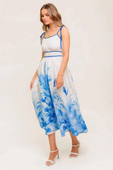 GARDEN BREEZE BLUE WOVEN MIDI DRESS - Flying Tomato - Flyclothing LLC