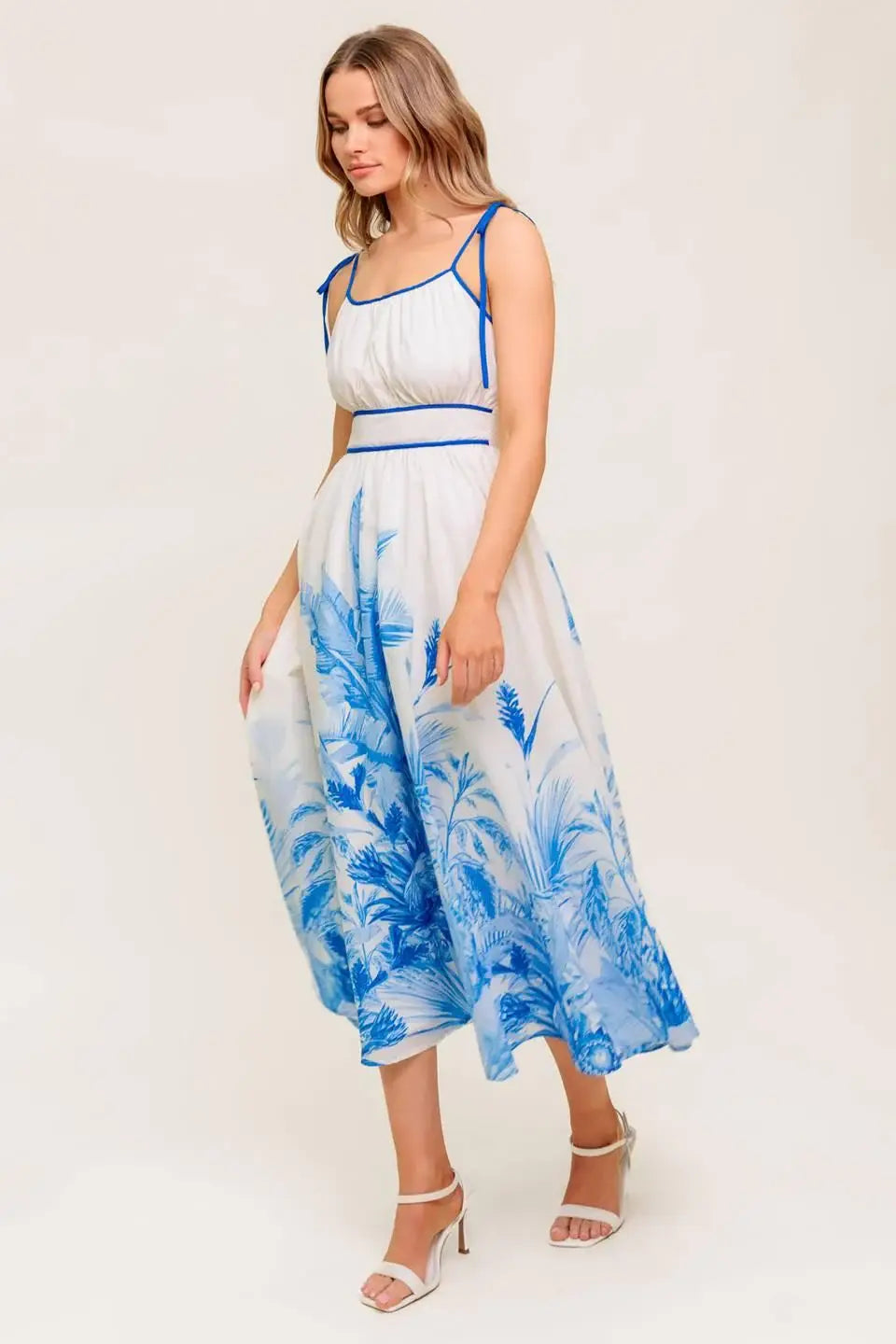 GARDEN BREEZE BLUE WOVEN MIDI DRESS - Flying Tomato - Flyclothing LLC