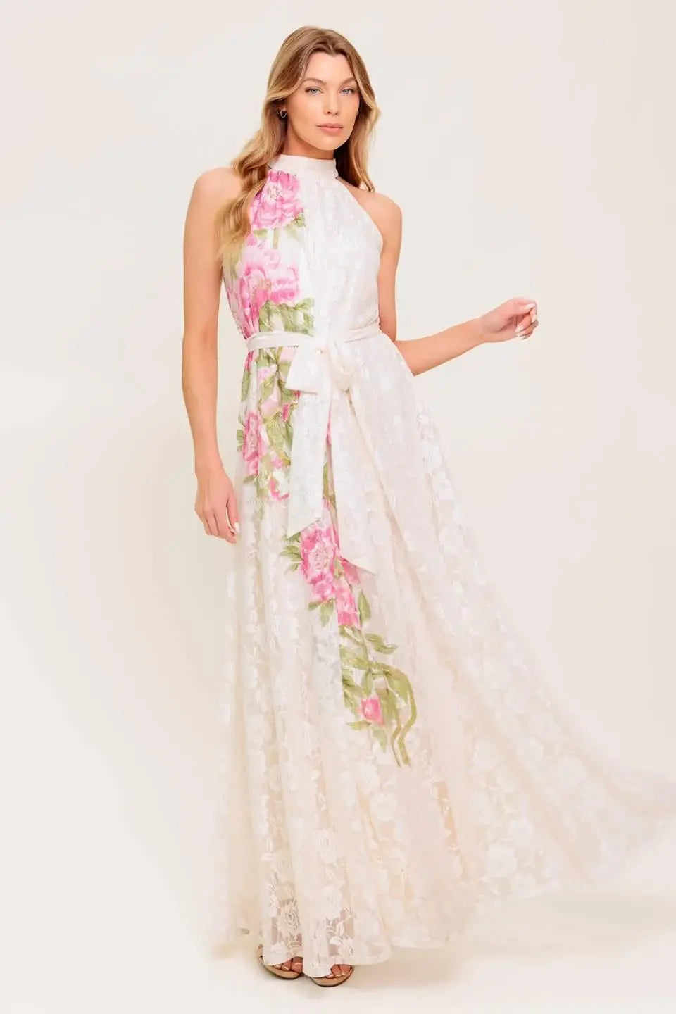 BOTANICAL DREAM WOVEN LACE MAXI DRESS - Flying Tomato - Flyclothing LLC