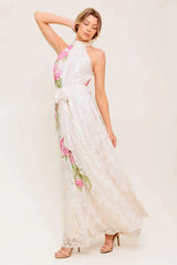 BOTANICAL DREAM WOVEN LACE MAXI DRESS - Flying Tomato - Flyclothing LLC