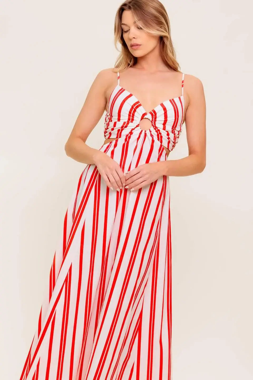 DREAM PETALS RED STRIPE WOVEN ANKLE DRESS - Flying Tomato - Flyclothing LLC