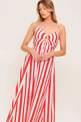 DREAM PETALS RED STRIPE WOVEN ANKLE DRESS - Flying Tomato - Flyclothing LLC