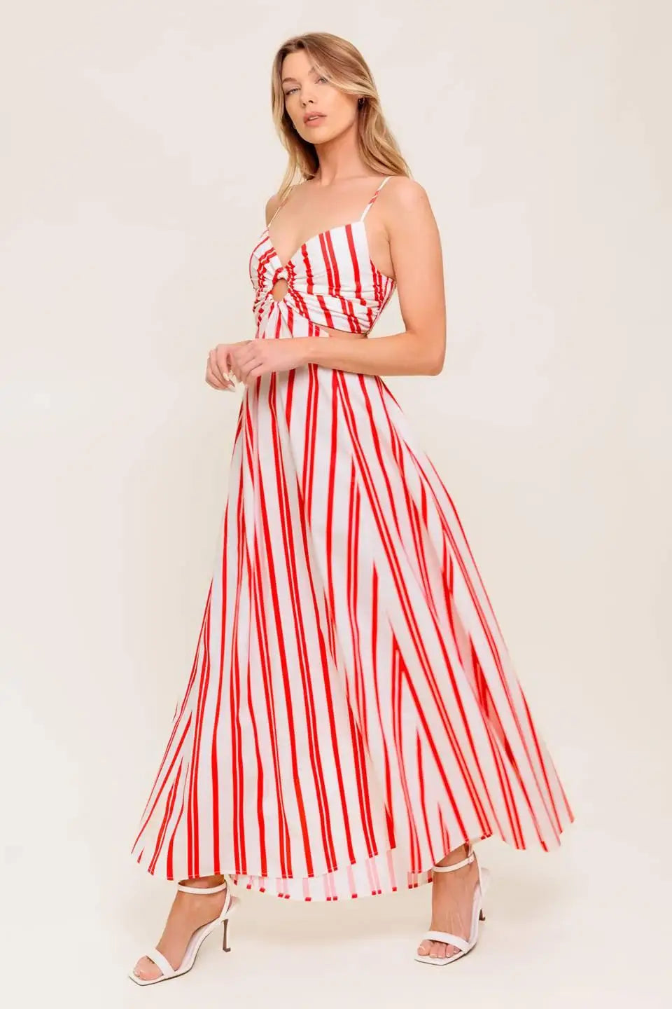 DREAM PETALS RED STRIPE WOVEN ANKLE DRESS - Flying Tomato - Flyclothing LLC