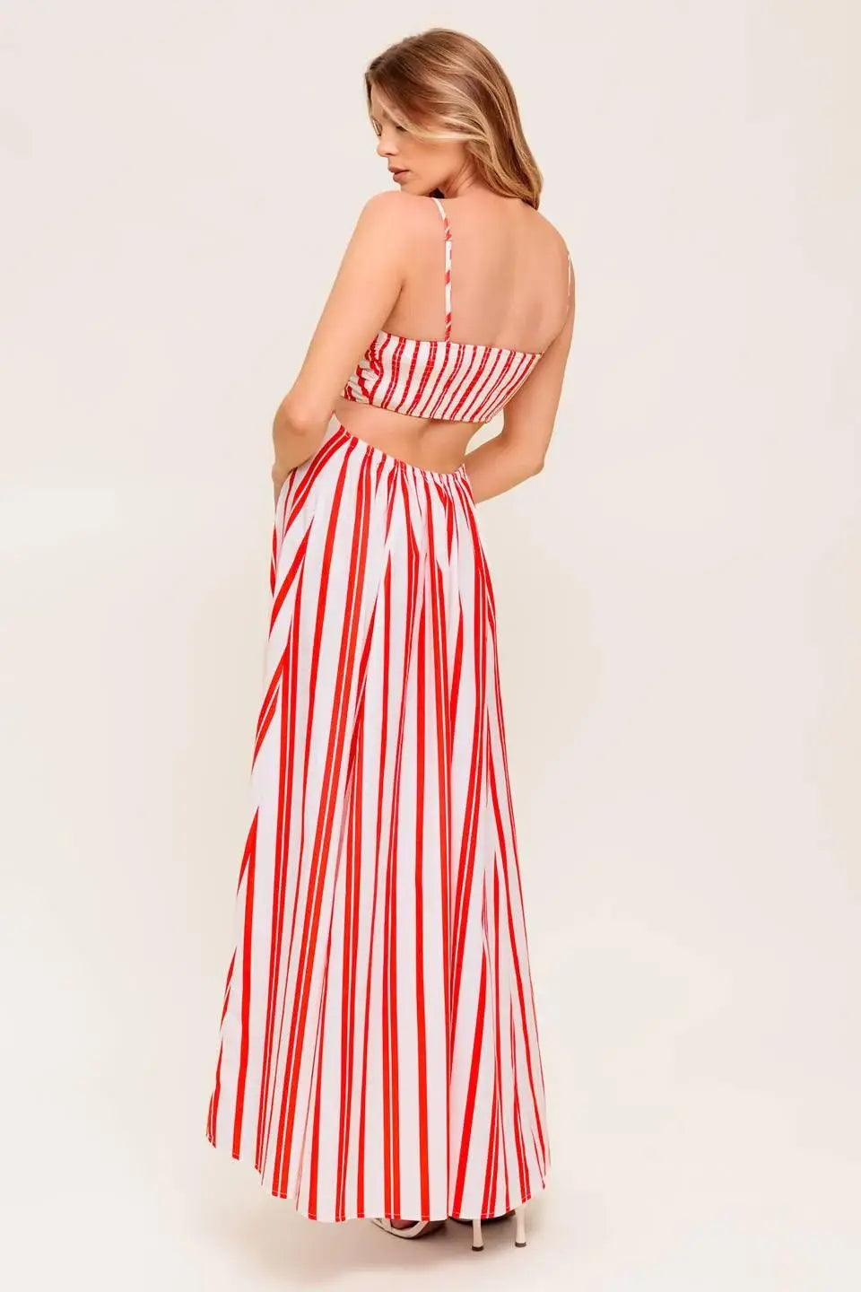 DREAM PETALS RED STRIPE WOVEN ANKLE DRESS - Flying Tomato - Flyclothing LLC