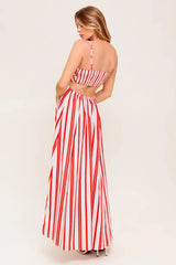 DREAM PETALS RED STRIPE WOVEN ANKLE DRESS - Flying Tomato - Flyclothing LLC