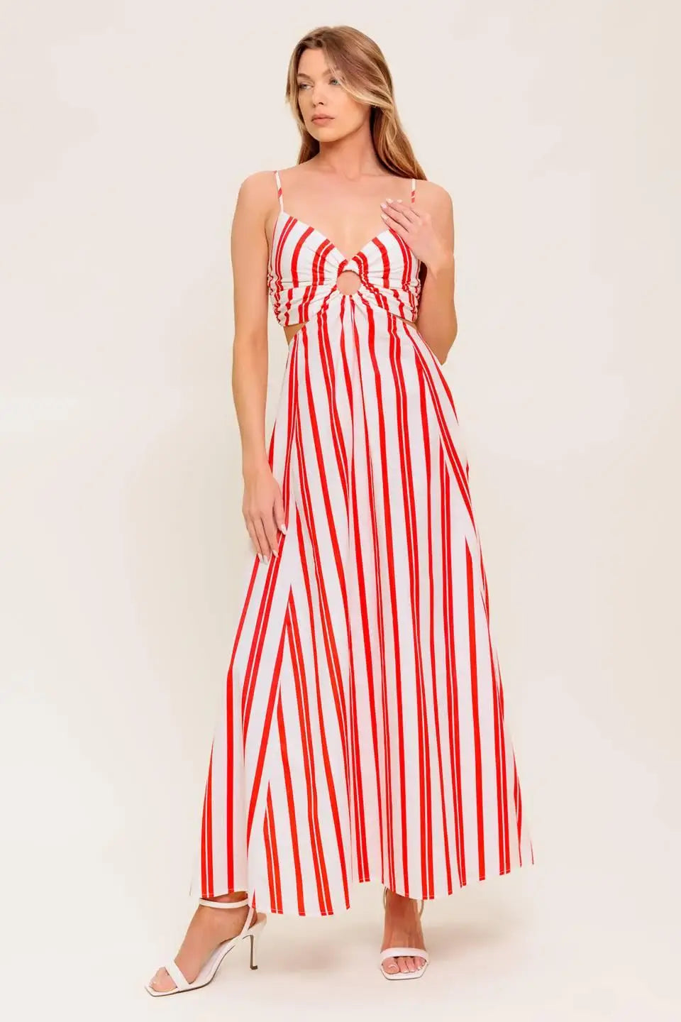 DREAM PETALS RED STRIPE WOVEN ANKLE DRESS - Flying Tomato - Flyclothing LLC