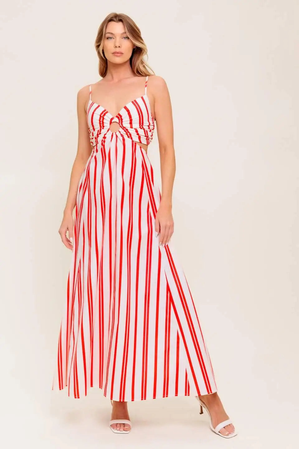 DREAM PETALS RED STRIPE WOVEN ANKLE DRESS - Flying Tomato - Flyclothing LLC