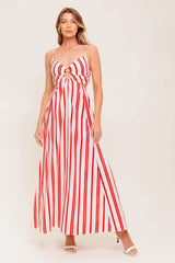 DREAM PETALS RED STRIPE WOVEN ANKLE DRESS - Flying Tomato - Flyclothing LLC