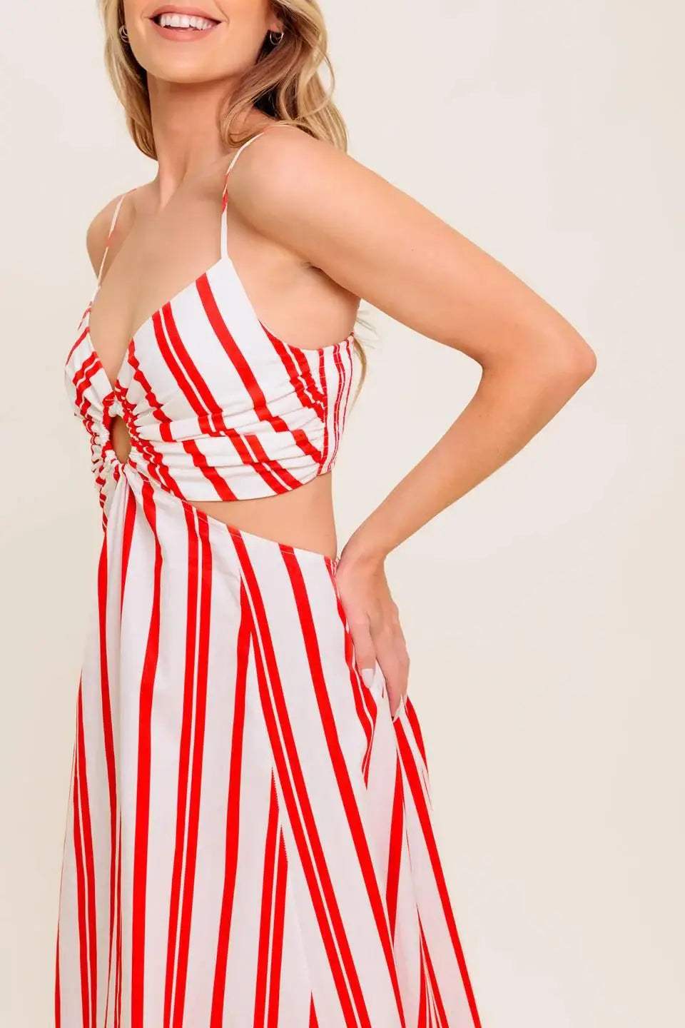DREAM PETALS RED STRIPE WOVEN ANKLE DRESS - Flying Tomato - Flyclothing LLC