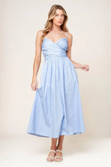 SUMMER INVITE PASTEL BLUE WOVEN MIDI DRESS - Flying Tomato - Flyclothing LLC