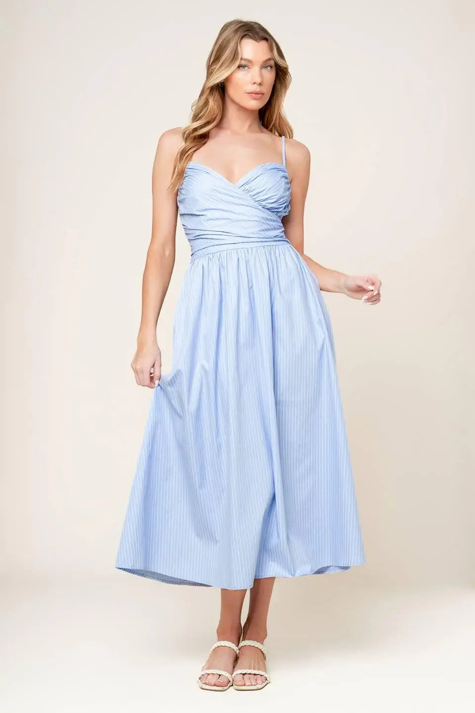 SUMMER INVITE PASTEL BLUE WOVEN MIDI DRESS - Flying Tomato - Flyclothing LLC