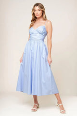 SUMMER INVITE PASTEL BLUE WOVEN MIDI DRESS - Flying Tomato - Flyclothing LLC