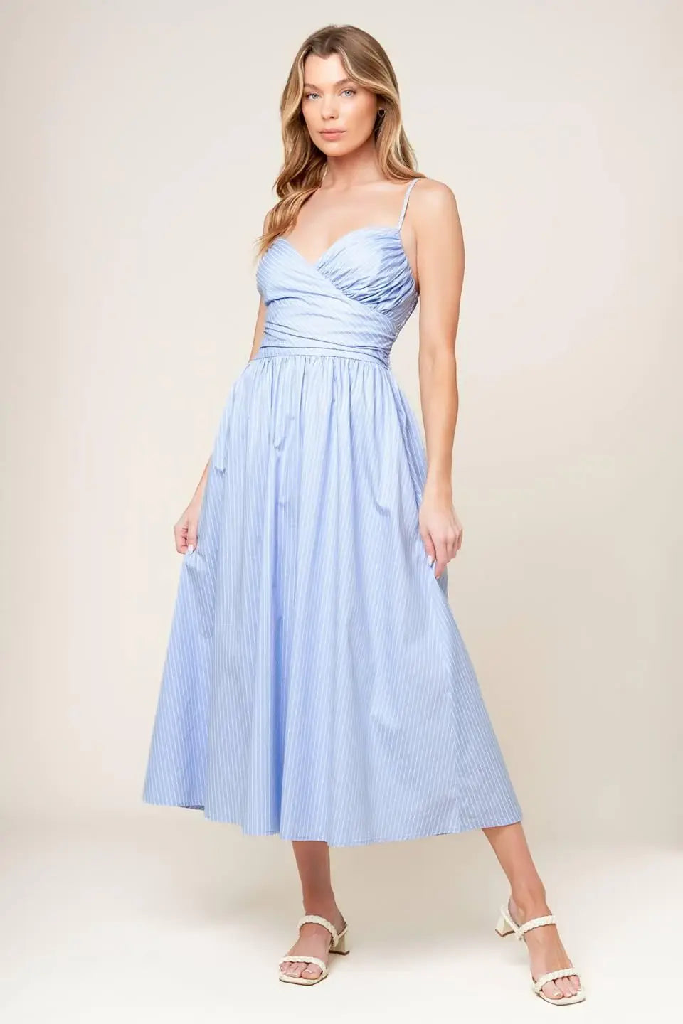 SUMMER INVITE PASTEL BLUE WOVEN MIDI DRESS - Flying Tomato - Flyclothing LLC